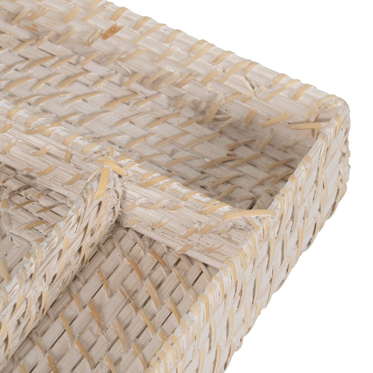 Bestekmand Wit Bamboe Rotan 34 x 24 x 6 cm